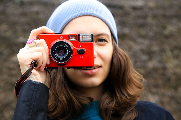 istock girl, red camera, hipster, 514851586