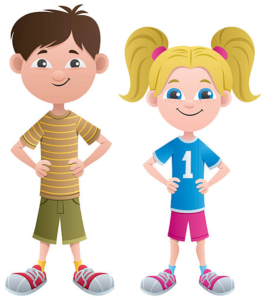 illustrazioni stock, clip art, cartoni animati e icone di tendenza di ragazzo e ragazza - pigtails ethnic little girls teenage girls