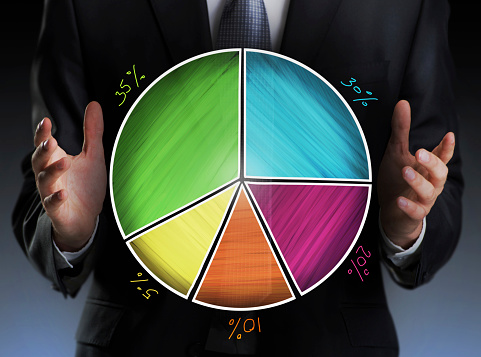 Businessman holding a colorful pie chart