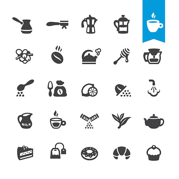kawiarnia, kawa i herbata wektor ikony - kettle foods stock illustrations