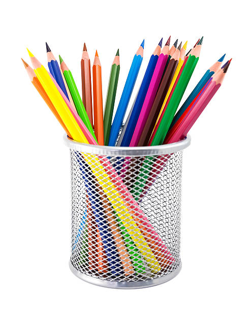 istock Colored pencils in pot isolated on white background 514854311