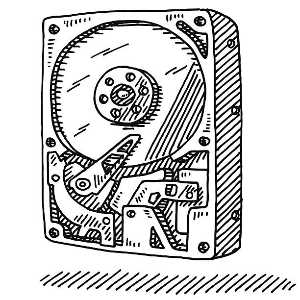 ilustrações de stock, clip art, desenhos animados e ícones de disco rígido de computador desenho - white background inside of hard drive computer part