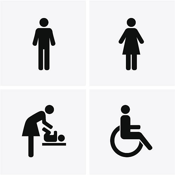 Restroom Icons Restroom Icons: man, woman, wheelchair person symbol and baby changing bathroom silhouettes stock illustrations