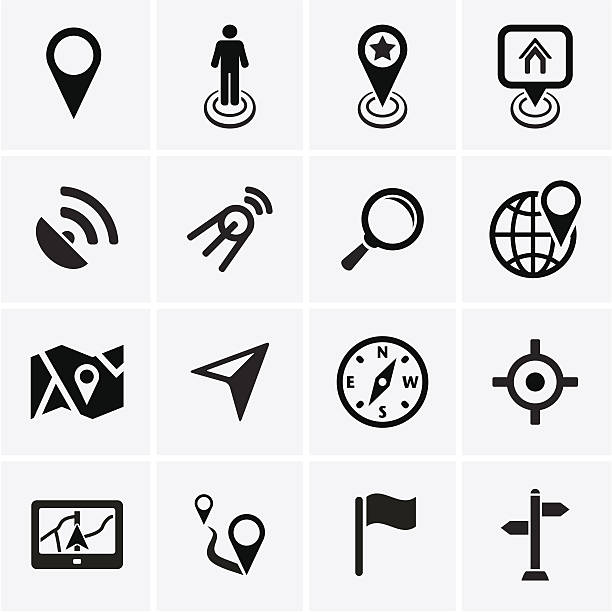 lage, navigation und karte symbole - global positioning system direction satellite map stock-grafiken, -clipart, -cartoons und -symbole