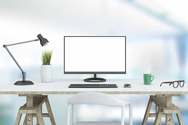 istock Large PC monitor on a business background 514855690