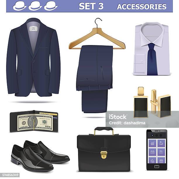 Vector Male Accessories Set 3 Stock Illustration - Download Image Now - Coathanger, Shirt, Suit