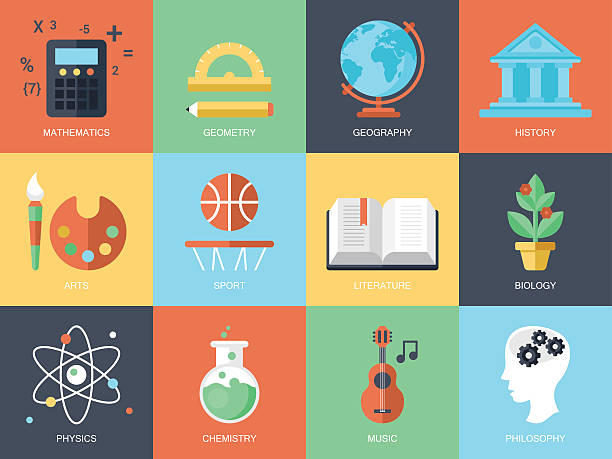 Flat modern icons for education and professions Flat modern icons for education and professions. Elements for graphic and web design educational subject stock illustrations