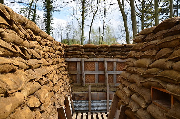 First World War British Trench, Flanders Reconstructed British WW1 trench in Flanders, Belgium. passchendaele stock pictures, royalty-free photos & images