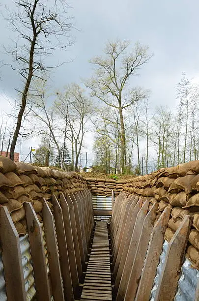 Reconstructed British WW1 trench, Flanders, Belgium.