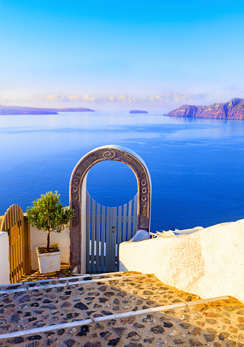 Santori gate facing the volcano in the sea