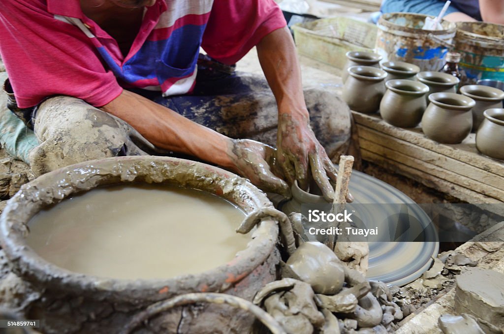 Mechanic pottery made earthenware at Koh Kret Island Koh Kret also known as Ko Kred, is  is a small island located in Chao Phraya River 20 km north of Bangkok in Nonthaburi Province. It has seven main villages, the largest and most populous being Ban Mon. Adult Stock Photo