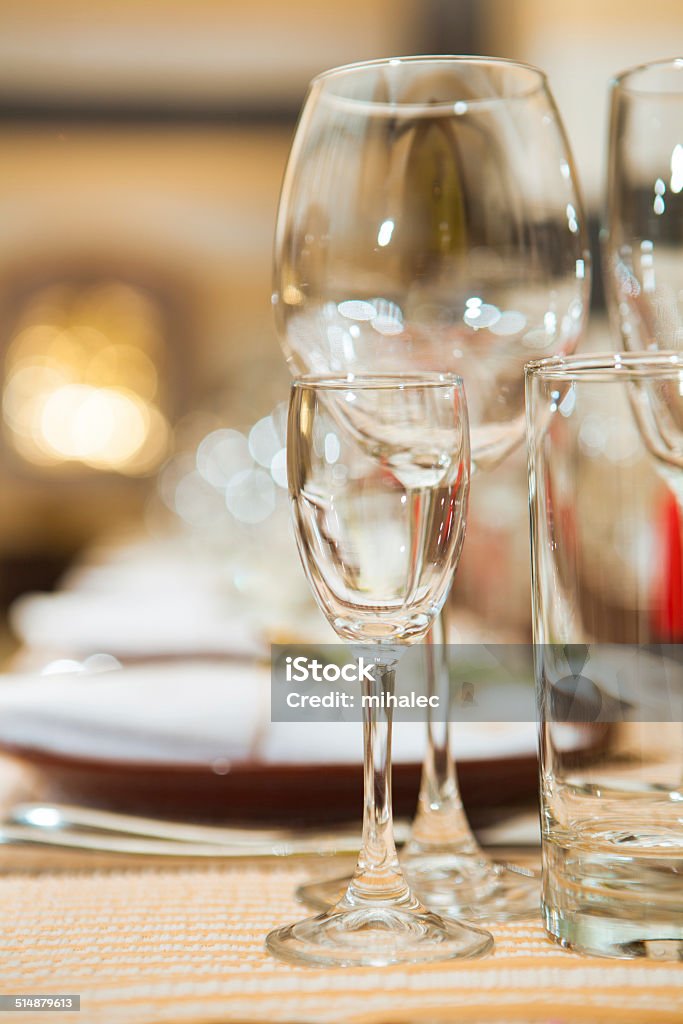 empty glasses on  table Arrangement Stock Photo