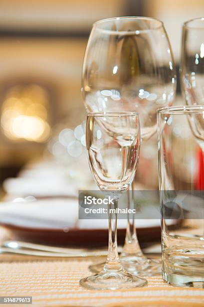 Empty Glasses On Table Stock Photo - Download Image Now - Arrangement, Arranging, Bright