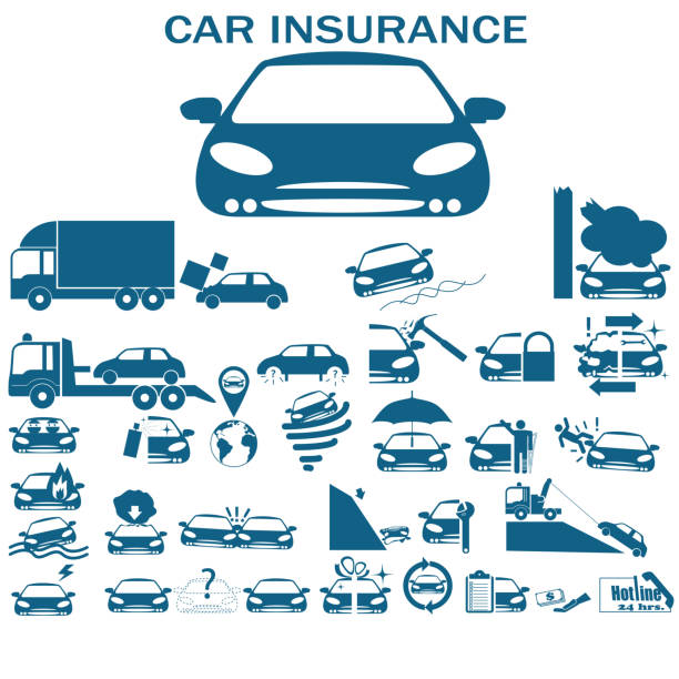 Car insurance Icons for ca insurance car hailstorm stock illustrations