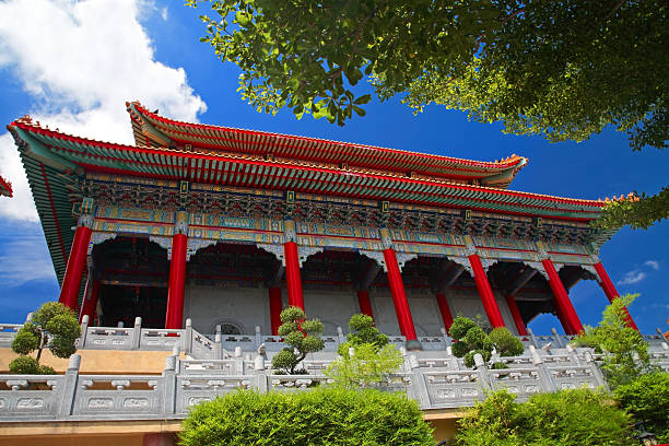 istock Chinese temple at wat against blue sky 514882179