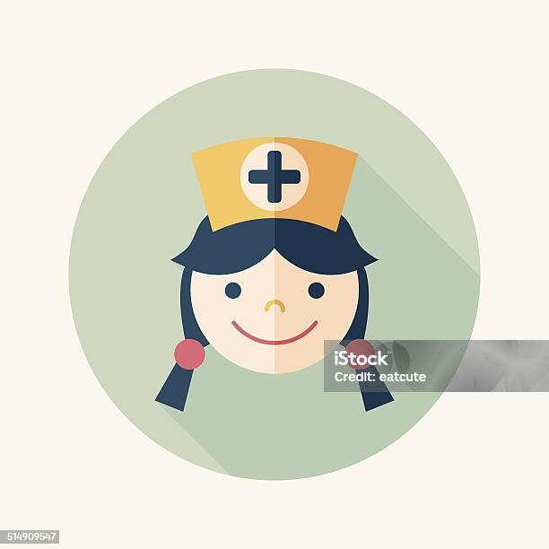 Medicine Nurses Flat Icon With Long Shadow Stock Illustration - Download Image Now - Cap - Hat, Doctor, Healthcare And Medicine