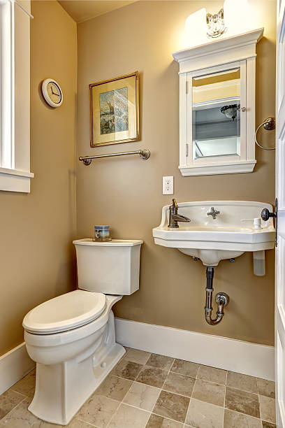 istock Simple bathroom interior in beige color 514912547