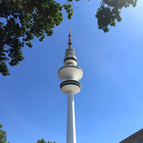 Heinrich Hertz Turm / Hamburg. The Heinrich Hertz Tower is a 279.2 meter high telecommunications tower in Hamburg-St. Pauli , mainly the emission of radio - and television programs. Built from 1966 to 1968 TV Tower is the sixth highest in Germany. - Mobile stock image taken with iPhone 6