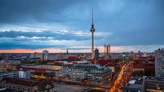 Berlin Skyline with Television Tower at Dusk. - Germany