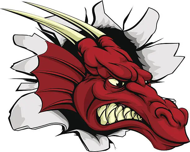 Vector illustration of Red dragon breakthrough