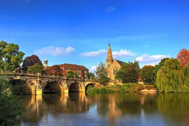 The English bridge over the river Severn in Shrewsbury.