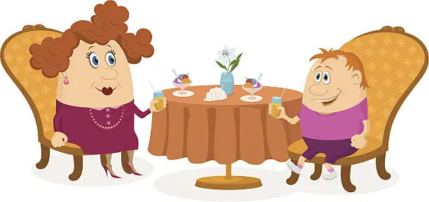 Vector illustration of Mother and son near table, isolated