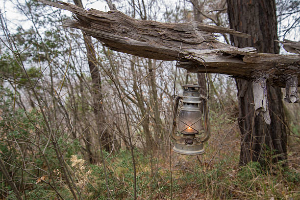 istock Old metallic dirty and rusty kerosene lamp at forest 514919906