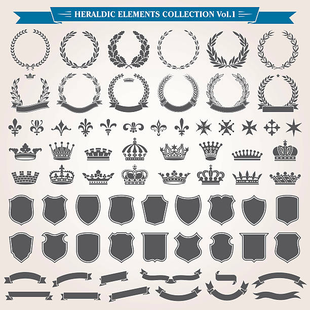 ilustraciones, imágenes clip art, dibujos animados e iconos de stock de conjunto heráldico elementos 1 - crown symbol nobility vector