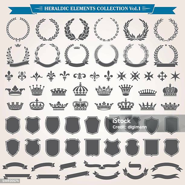 Heraldic Elements Set 1 Stock Illustration - Download Image Now - Coat Of Arms, Laurel Wreath, Vector