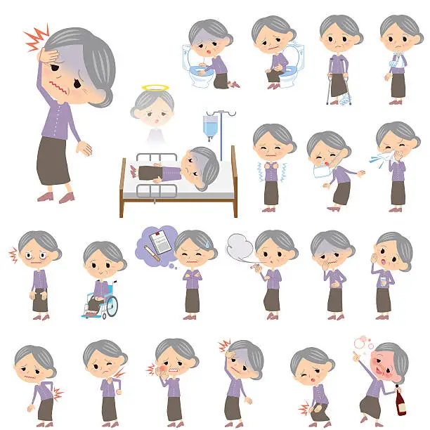 Vector illustration of Purple clothes grandmother About the sickness