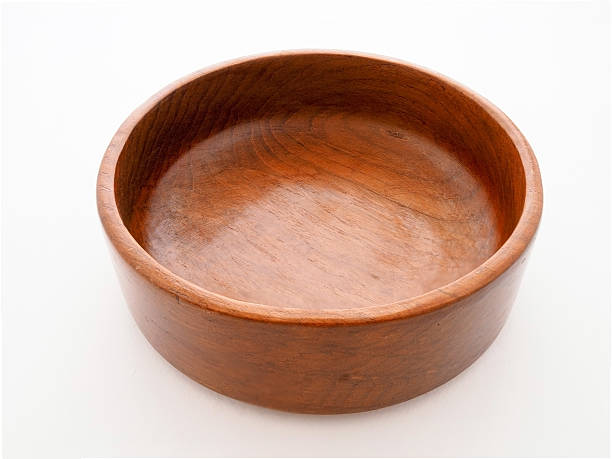 istock Close up top view wood empty bowl, isolated white background 514922062