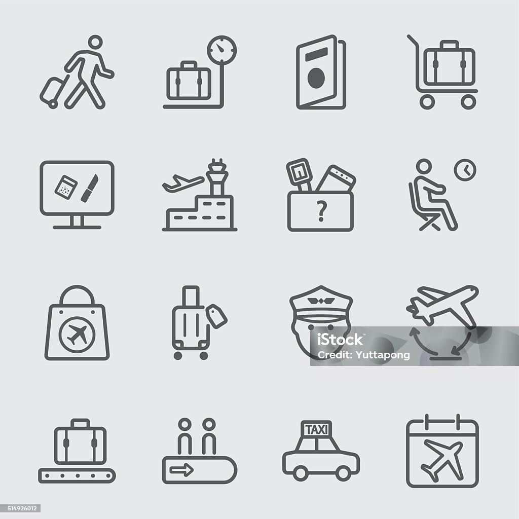 Aeropuerto conjunto de iconos de línea 1 - arte vectorial de Ícono libre de derechos