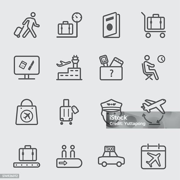 Ilustración de Aeropuerto Conjunto De Iconos De Línea 1 y más Vectores Libres de Derechos de Ícono - Ícono, Turista, Viaje de negocios