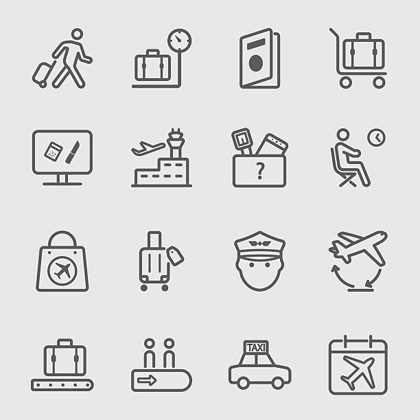 lotnisko linii zestaw ikon 1 - arrival departure board airport travel business travel stock illustrations