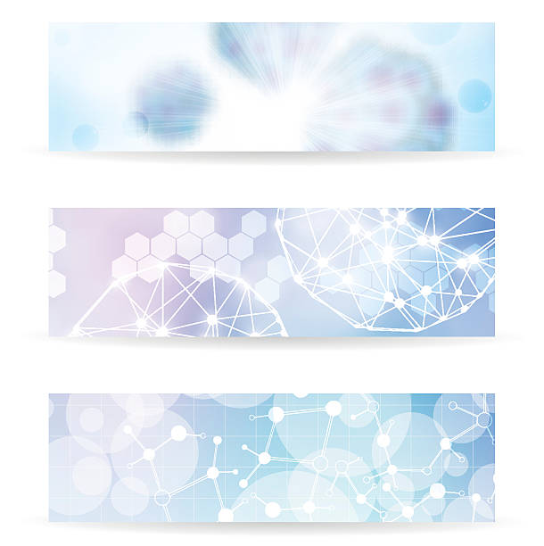 illustrazioni stock, clip art, cartoni animati e icone di tendenza di molecola blu astratto banner impostare sfondo di colori viola - abstract dna backgrounds education