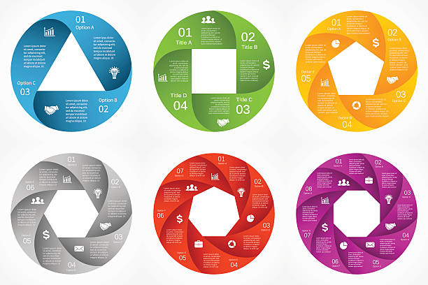 illustrazioni stock, clip art, cartoni animati e icone di tendenza di vettore cerchio frecce infografica.   modello di ciclo diagramma, grafico, presentazione - six objects immagine