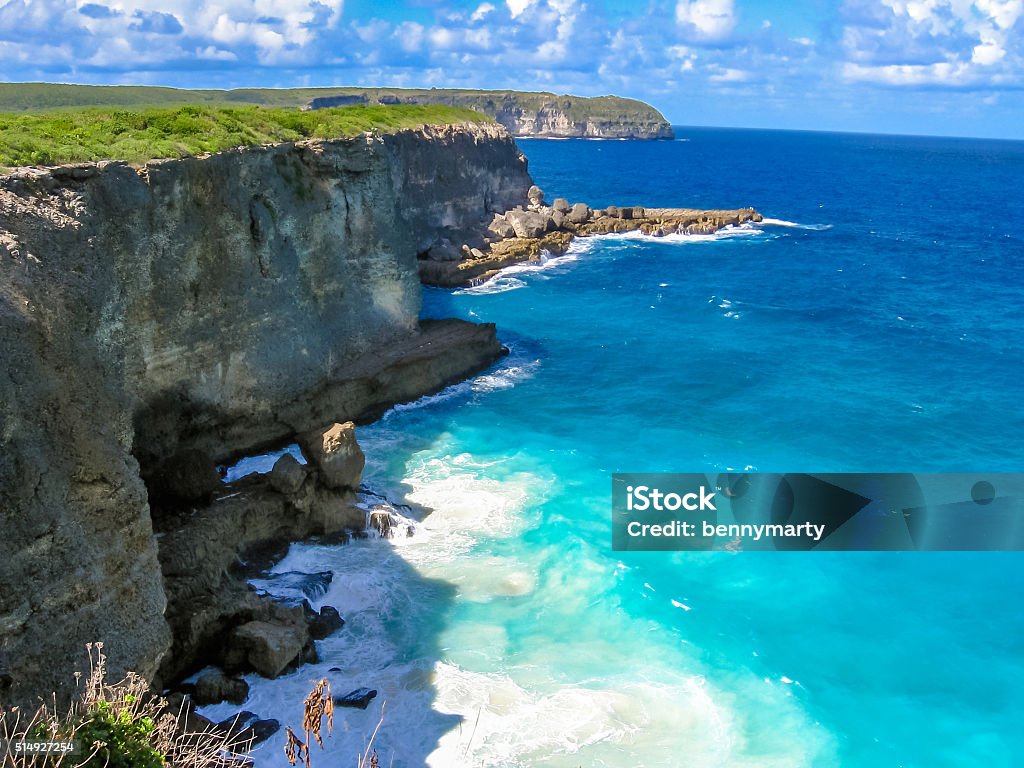 Pointe de la Grande-Vigie Guadeloupe The Pointe de la Grande-Vigie is located at the north of Grande-Terre in Guadeloupe, French Antilles, Caribbean. The high cliffs of 80 meters, creating a spectacular and wild landscape. Guadeloupe Stock Photo