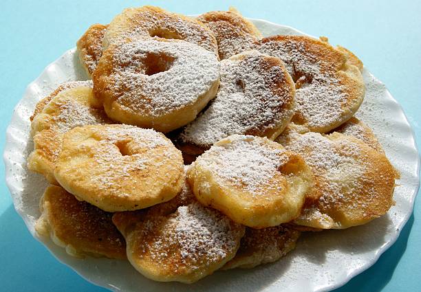 pancakes with apples and sugar stock photo