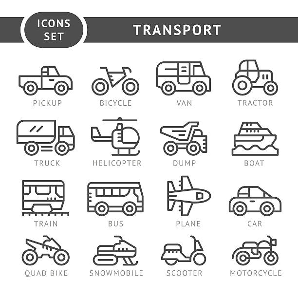 набор значков транспорта линии - bicycle pick up truck icon set computer icon stock illustrations