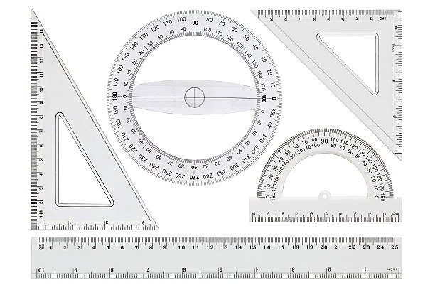 conjunto de governantes branca transparente, isolado num fundo branco - inch centimeter length shape imagens e fotografias de stock