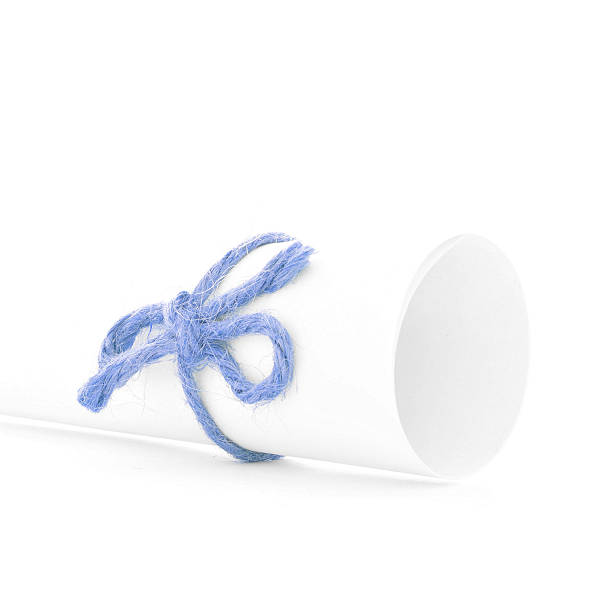 istock Handmade blue cord node tied on white paper package isolated 514930504