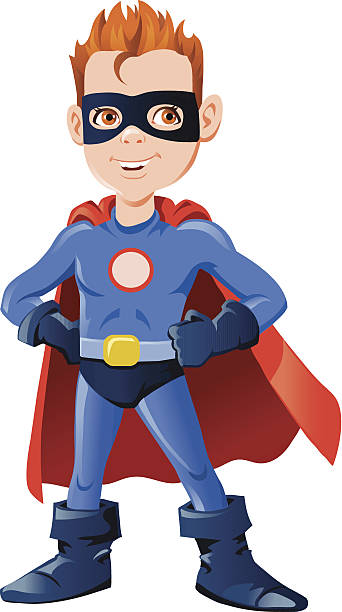 ilustrações de stock, clip art, desenhos animados e ícones de sorridente menino mãos ser super-herói - superhero cape confidence futuristic