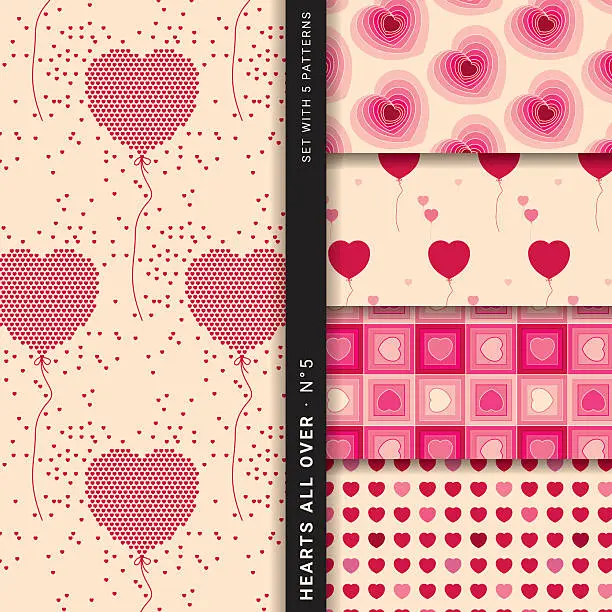 Vector illustration of Hearts all over Vol. 5 (Set with 5 seamless patterns)