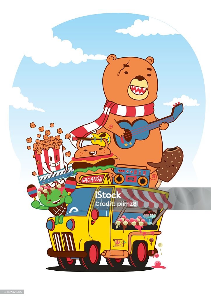 Animals Party Stock Illustration - Download Image Now - Bus, Popcorn, Bear  - iStock