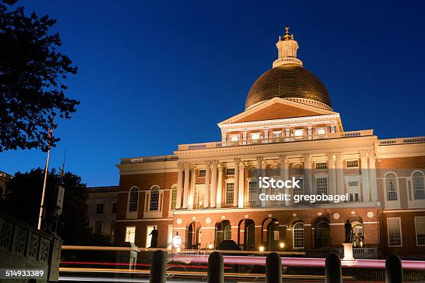 Massachusetts State House In Boston Ma At Night Stock Photo - Download Image Now - Boston - Massachusetts, Government Building, Massachusetts State Capitol