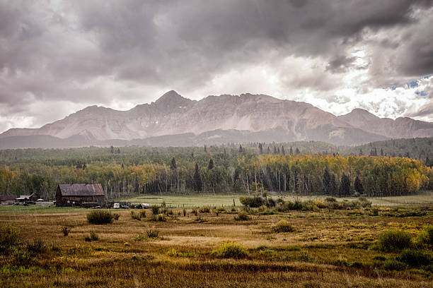 Ranch at the foot of Wilson Peak in southwest Colorado in the fall.
