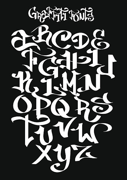 graffiti czcionki alfabetu. ilustracja wektorowa - typescript graffiti computer graphic label stock illustrations