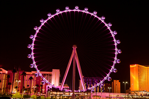 Las Vegas, Nevada, USA - September 25, 2014: Night picture of The High Roller  Ferris Wheel in Las Vegas stands tall 550-foot and has a diameter of   520-foot. The High Roller  is located on the east end of the area known as The LINQ on the Vegas Strip.