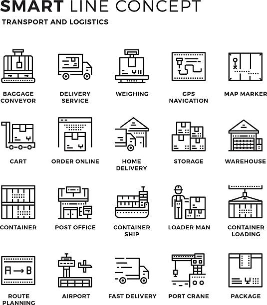 illustrations, cliparts, dessins animés et icônes de smartline icône concept de transport et logistique - terrain de mobile homes