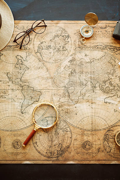 istock Vintage compass, magnifying glass, pocket watch 514937314